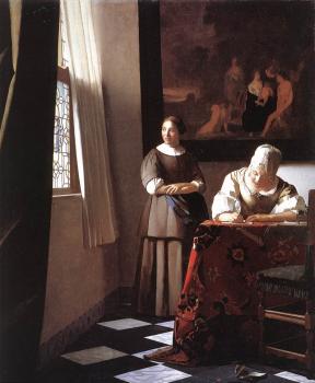 Johannes Vermeer : Lady Writing a Letter with her Maid